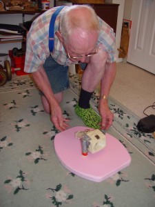 Arnold with a working hovercraft model